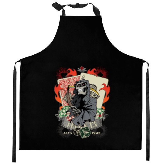 Let us play Poker Lucky 13 Skull gift Kitchen Aprons