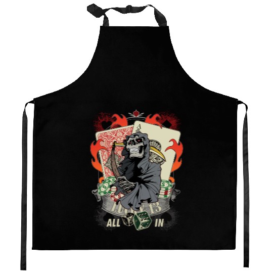 All in Poker Lucky 13 Skull gift Kitchen Aprons
