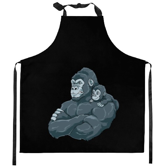 Strong Gorilla with Gorilla Kid for a Gorilla Kitchen Aprons