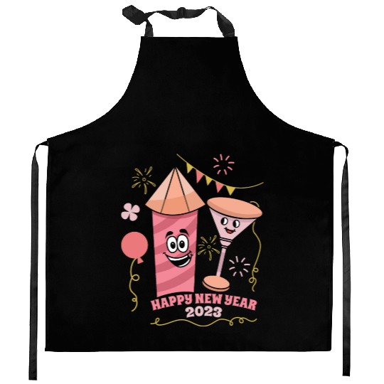 Wine Fireworks 2023 New Year Hello 2023 New Year Kitchen Aprons