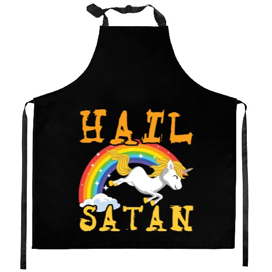 Hail Satan Unicorn Rainbow Metal Music Lover Rock Kitchen Aprons