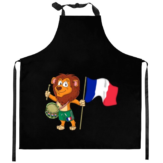 Lion with the France flag Kitchen Aprons