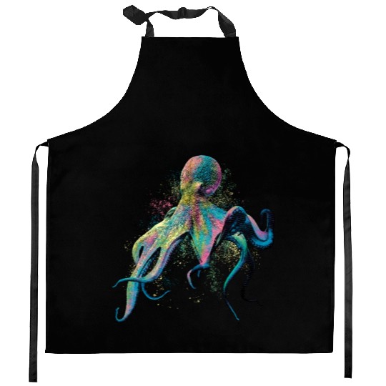 Colorful Inked Octopus Illustration Kitchen Aprons