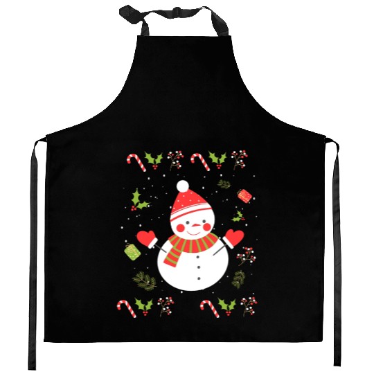 Ugly Holiday Sweater Cute Snowman Kitchen Aprons