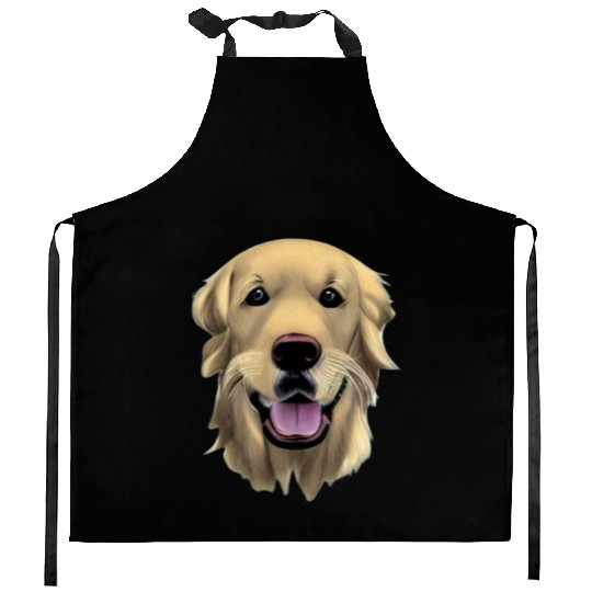 Beautiful Golden Retriever Illustration Kitchen Aprons