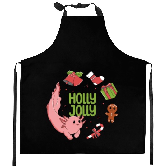 Holly Jolly Axolotl Kitchen Aprons