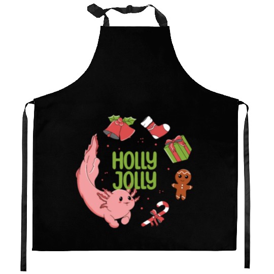 Holly Jolly Axolotl Kitchen Aprons