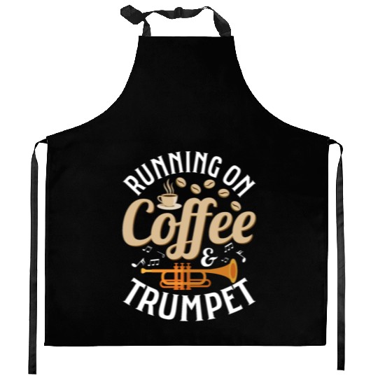 Running On Coffee & Trumpet Trumpeter Player Kitchen Aprons