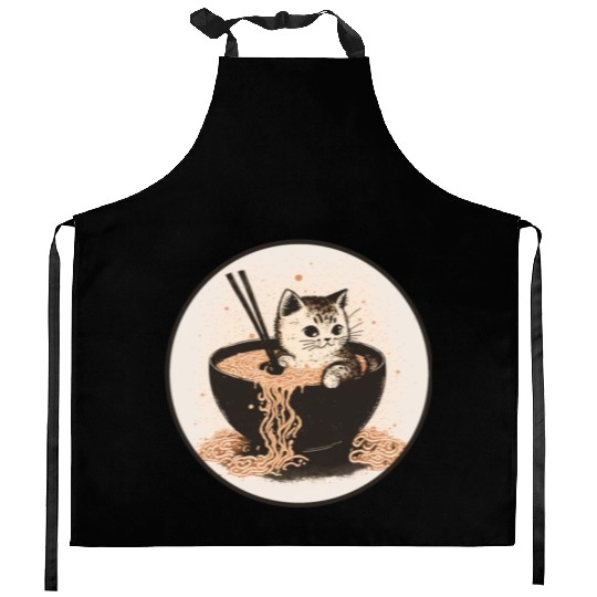 Cat Cat Ramen Noodles Cute Kitten Noodle Soup Kitchen Aprons