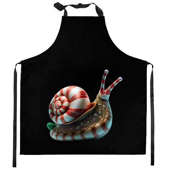 Candy Cane Christmas Snail in Red and white stripe Kitchen Aprons