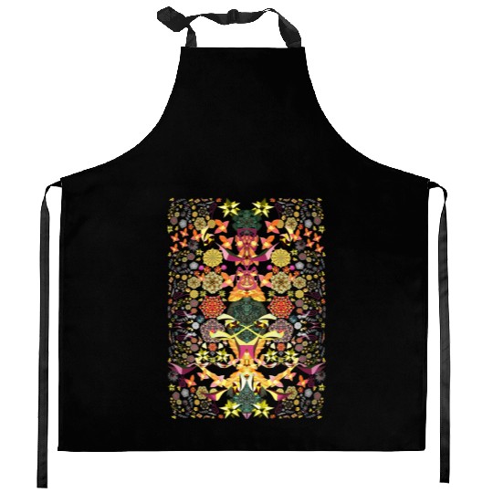 BLACK LIGHT JUNGLE OF JOY 7 Fitted V Neck Kitchen Aprons