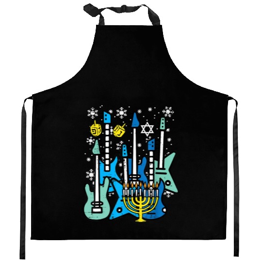 Hanukkah Guitars Chanukah Jewish Rock Rocker Kitchen Aprons