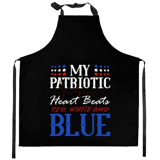 My Patriotic Heart Beats Red White and Blue 4th Kitchen Aprons