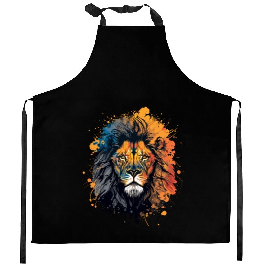 Ink Painting of Lion Head Kitchen Aprons