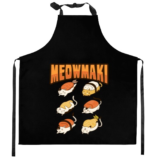 Cat Sushi Meow Design for a Cat Lady or Cat Mom Kitchen Aprons