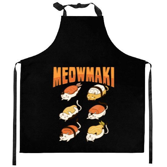 Cat Sushi Meow Design for a Cat Lady or Cat Mom Kitchen Aprons