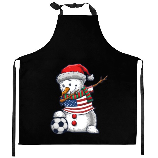Soccer Boy Dabbing Snowman Christmas Jersey Kitchen Aprons