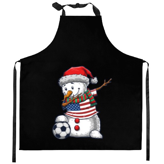 Soccer Boy Dabbing Snowman Christmas Jersey Kitchen Aprons