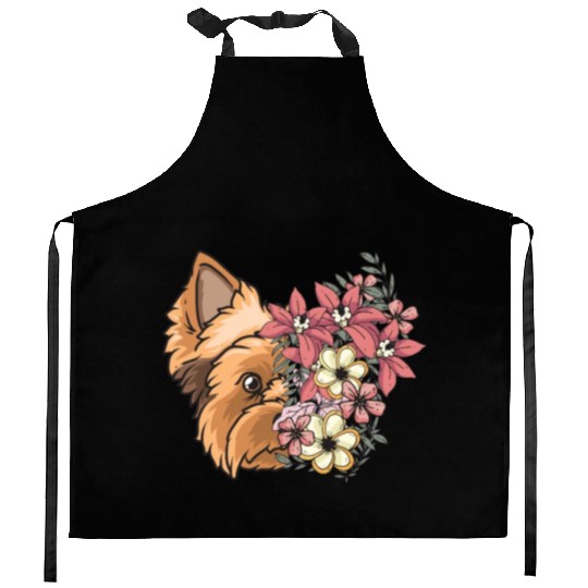 Yorkshire Terrier Dog Yorkie Face Flowers Kitchen Aprons