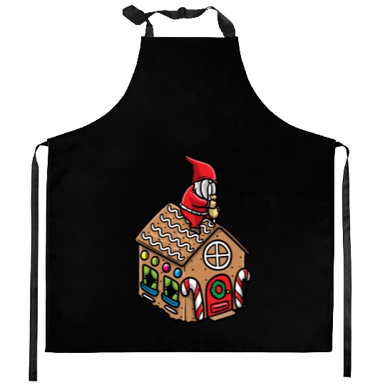 Christmas Gnome Gingerbread House Candy Cane Kitchen Aprons
