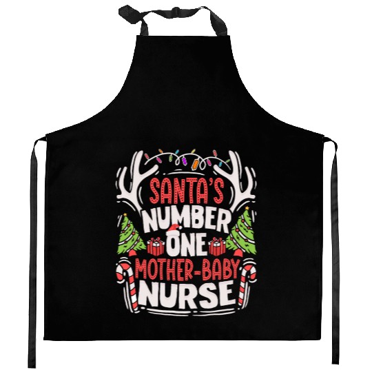 Santas Number One Mother Baby Nurse NICU Neonatal Kitchen Aprons