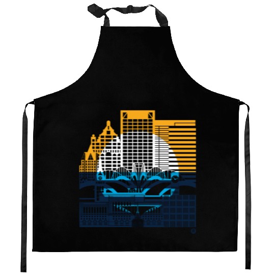 Milwaukee Skyline Squared Milwaukee Peoples Flag D Kitchen Aprons