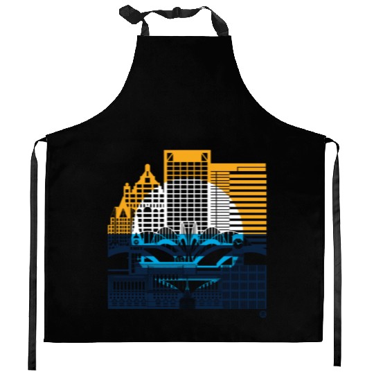 Milwaukee Skyline Squared Milwaukee Peoples Flag D Kitchen Aprons