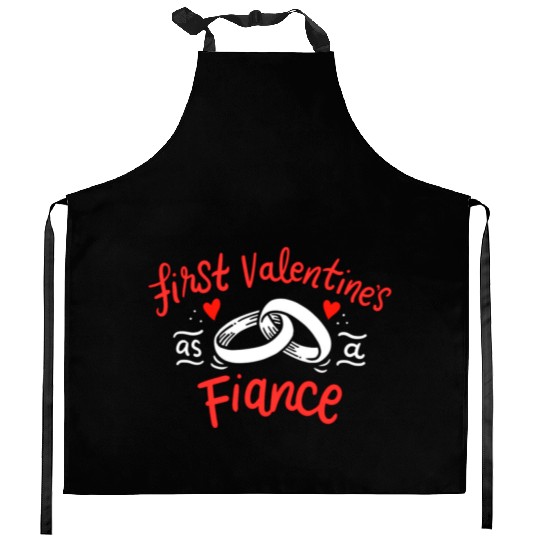 first valentines as fiance hearts day engagement Kitchen Aprons