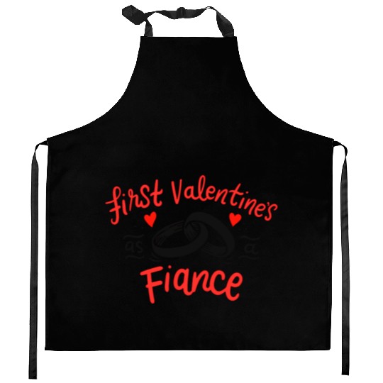 first valentine as fiance hearts day engagement Kitchen Aprons