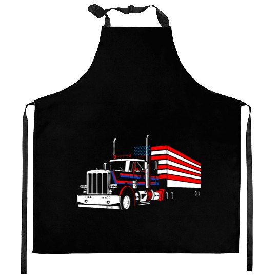 Truck Driver US FLAG, Truck, Trucker Dad Kitchen Aprons
