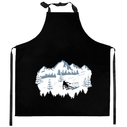 Skiing, Skier, Ski, Winter Snow Mountains Kitchen Aprons