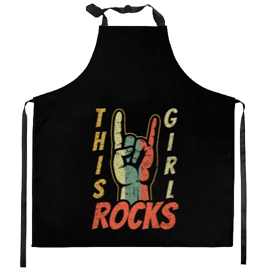 Vintage Retro Rock Sign Rock Hand Metal Girl Rocks Kitchen Aprons