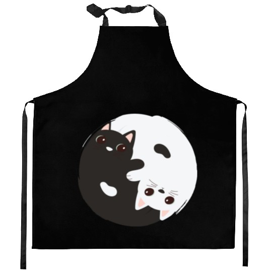 ying yang cat Kitchen Aprons