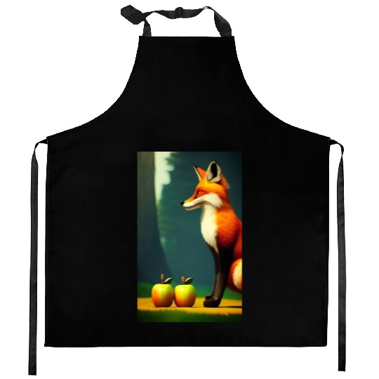 Fox and apples Kitchen Aprons