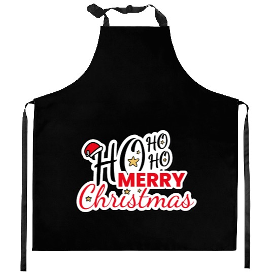 Ho HO HO Merry Christmas Santa Text Design Kitchen Aprons