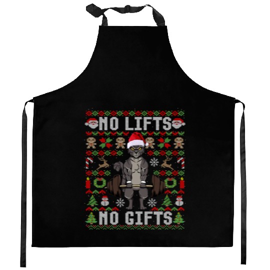 Funny No Lifts No Gifts Ugly Christmas Workout Kitchen Aprons