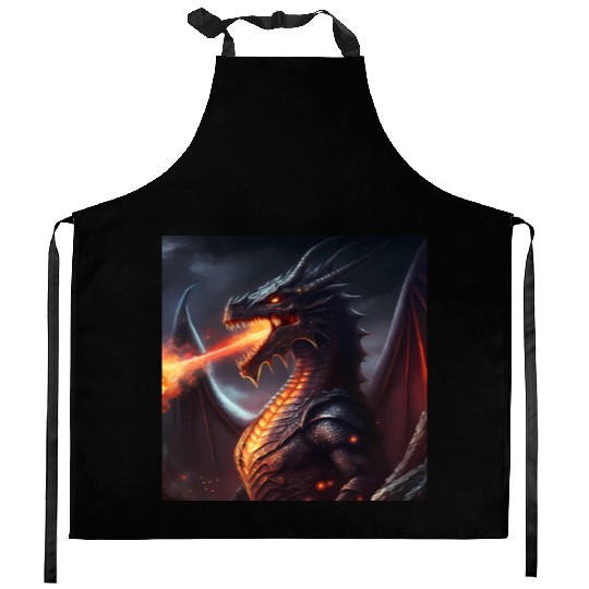 Dark Fantasy fire breathing dragon version 2 Kitchen Aprons