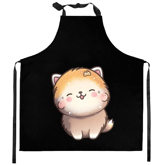 Tiny happy puppy smiling Kitchen Aprons