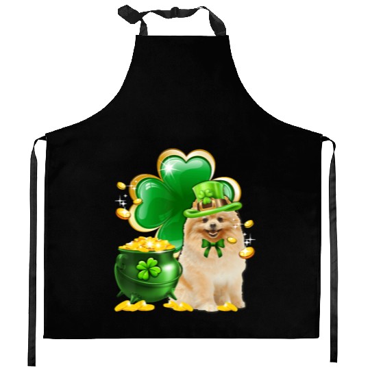 Pomeranian Dog Shamrock St Patricks Day Kitchen Aprons