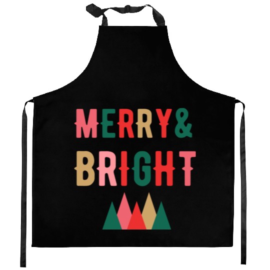 Merry and Bright Christmas tree Kitchen Aprons