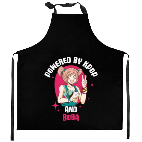 Powered By Kpop And Boba Funny Kpop Gift Kitchen Aprons