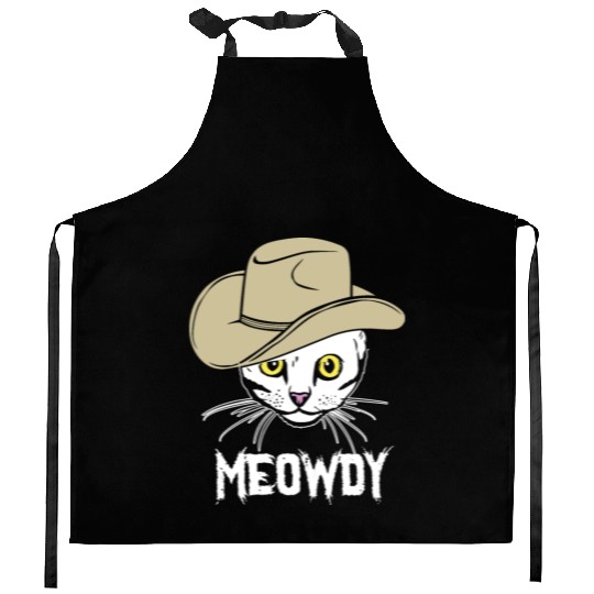 Meowdy Funny Cat Cowboy Hat Design Kitchen Aprons