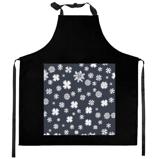 Snowflake pattern on the navy background Kitchen Aprons