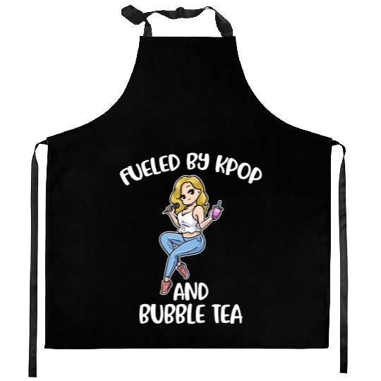 Fueled By Kpop And Bubble Tea Funny Kpop Gift Kitchen Aprons