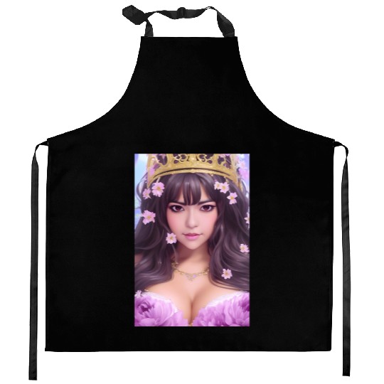 Crown and Pink flowers Kitchen Aprons