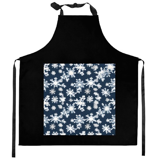 Snow pattern on navy blue background Kitchen Aprons