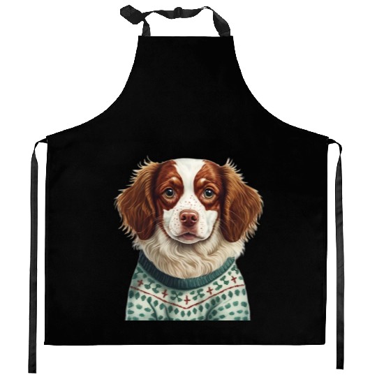 Festive Brittany in a Christmas Sweater Kitchen Aprons