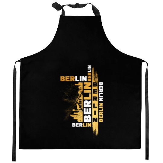 Berlin Germany German City Skyline Font Gold Kitchen Aprons