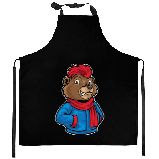 Hip Hop Bear Funky Urban Cartoon Illustration Kitchen Aprons