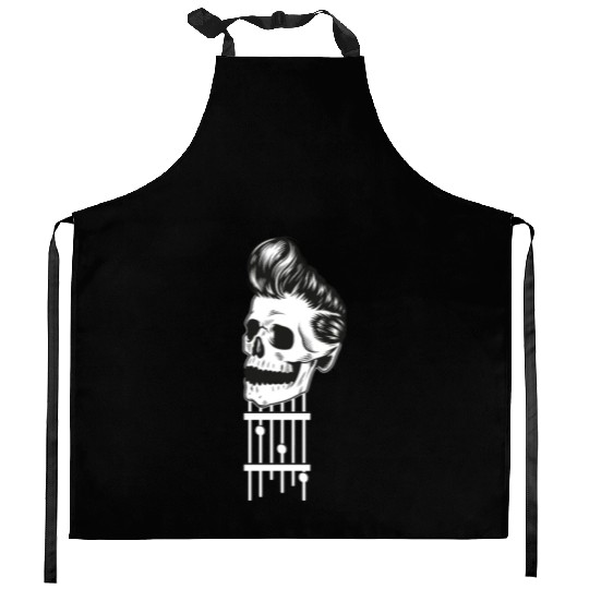 Rock N Roll Skeleton Head -Sweet Rock On Guitar Kitchen Aprons